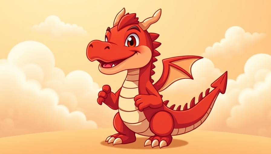 Cartoon dragon mascot promoting cryptocurrency trends and investment opportunities.