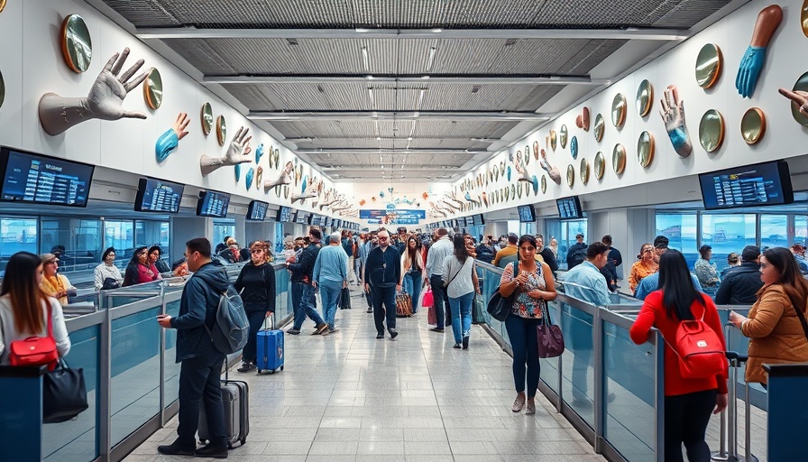 Scene of Delhi Airport congestion with passengers at check-in counters.