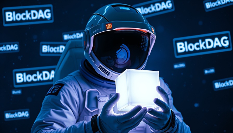 Futuristic astronaut with BDAG cube highlighting BlockDAG referral rewards.