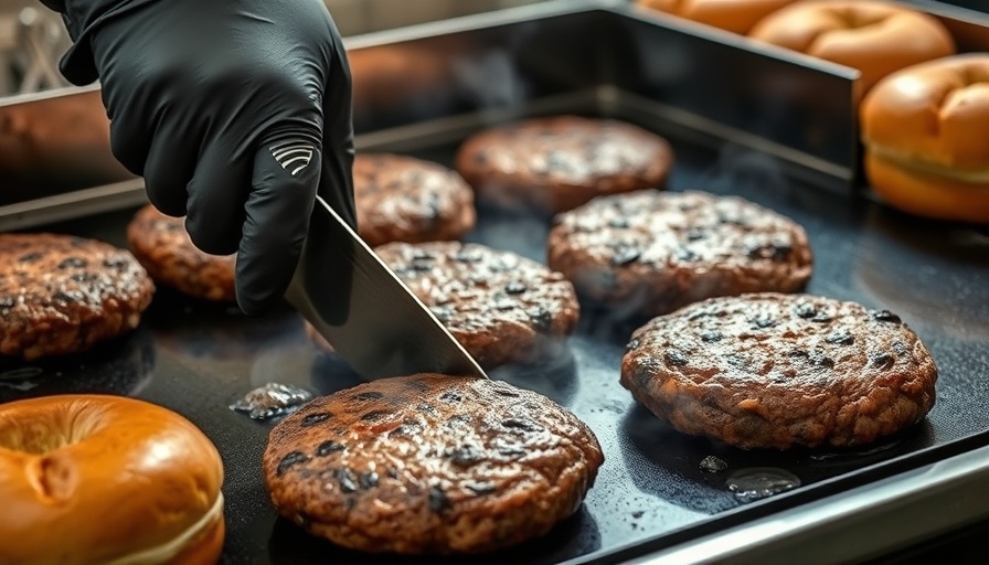 Flipping hamburger patties on a griddle at fast-food chain.