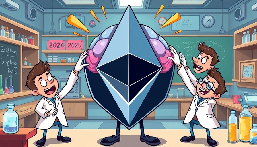 Cartoon of Ethereum leadership change in lab with scientists.