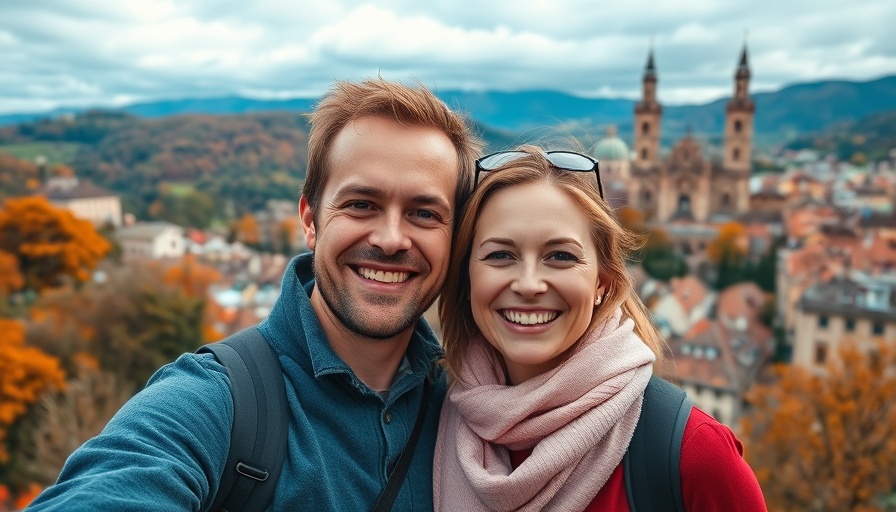 Romantic destination in Europe, couple in scenic landscape.
