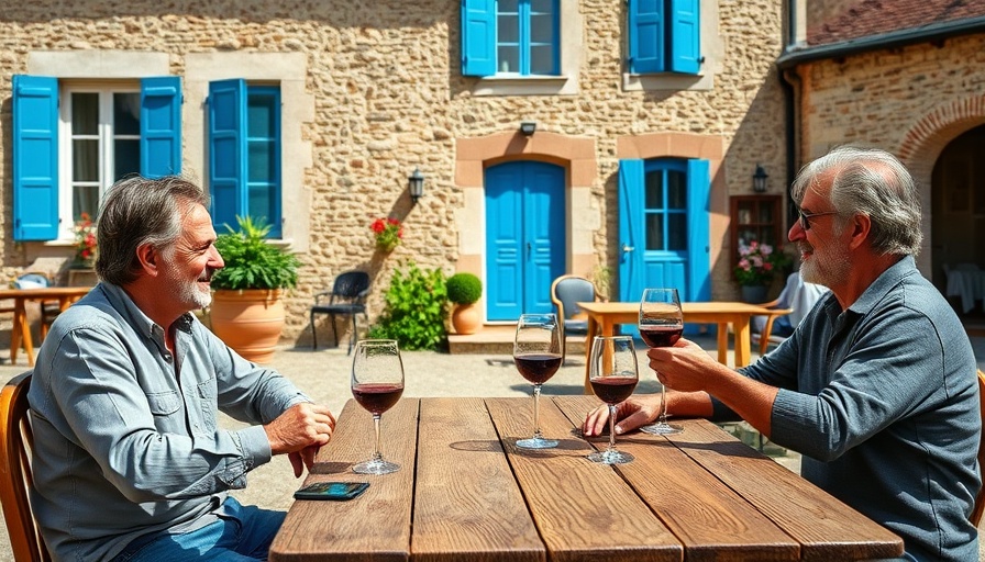 People enjoying wine tasting at a vineyard in Europe with villa backdrop.