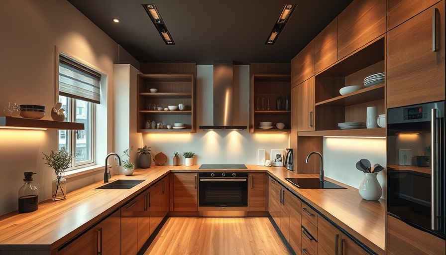 Contemporary kitchen with wooden counters and modern appliances in an OYO in-house F&B setting.