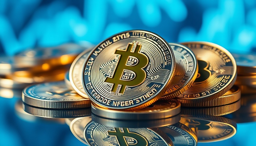 Bitcoin and cryptocurrency coins close-up, reflecting digital environment.