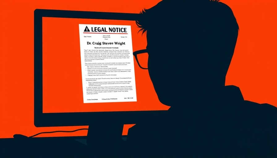 Silhouette reading legal notice on computer screen about Craig Wright Satoshi claim