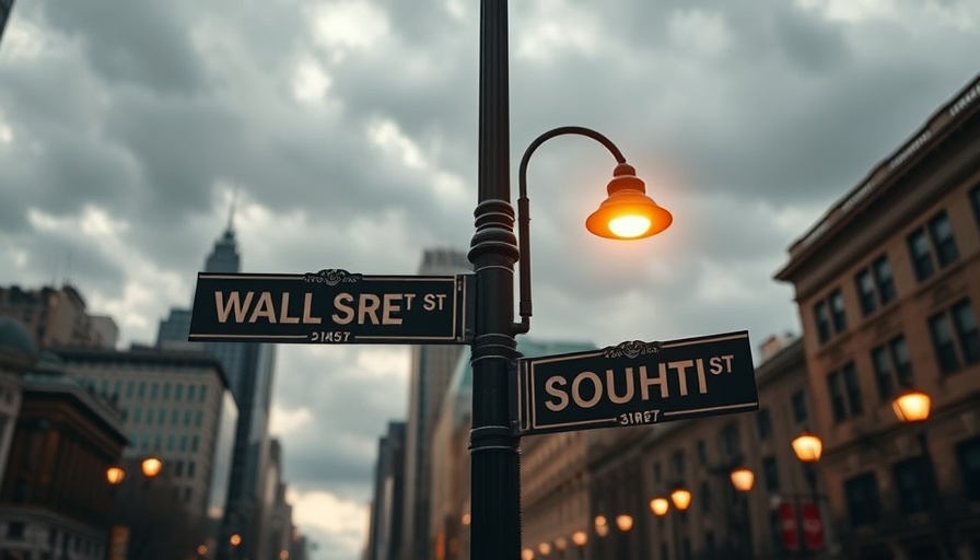 Wall Street and South Street signs glowing under streetlights.