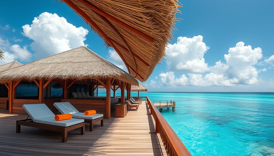 Luxurious Sun Siyam Resorts Maldives deck with ocean view and lounge chairs.