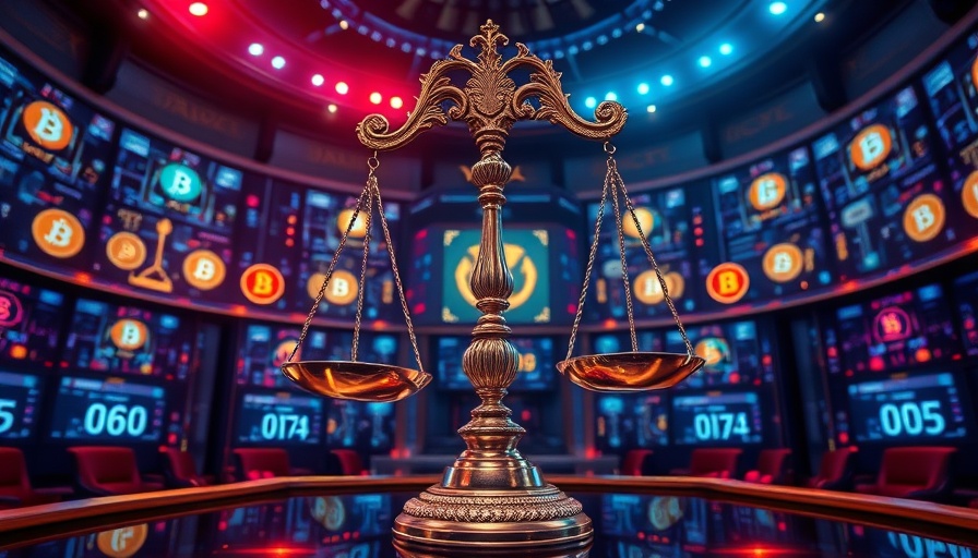Cryptocurrency symbols with justice scale representing U.S. Crypto Regulation Bill.