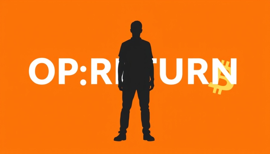 Silhouette on orange background with OP_RETURN and Bitcoin symbol.