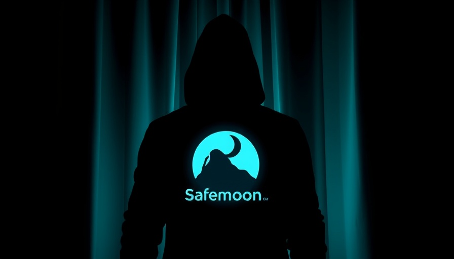 Silhouetted figure with SafeMoon logo hidden behind curtain.