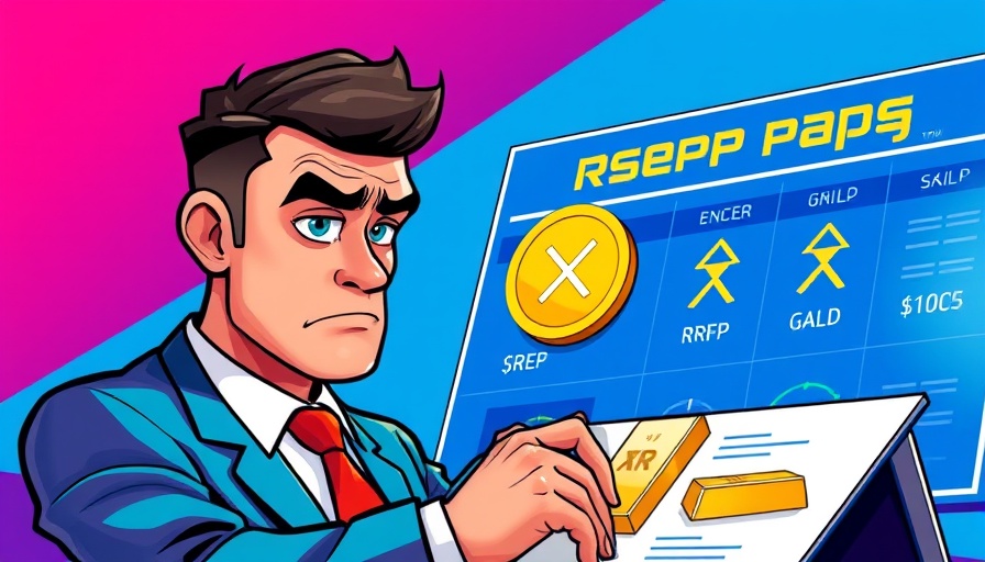 Cartoon illustration of businessman discussing XRP cryptocurrency reserves.