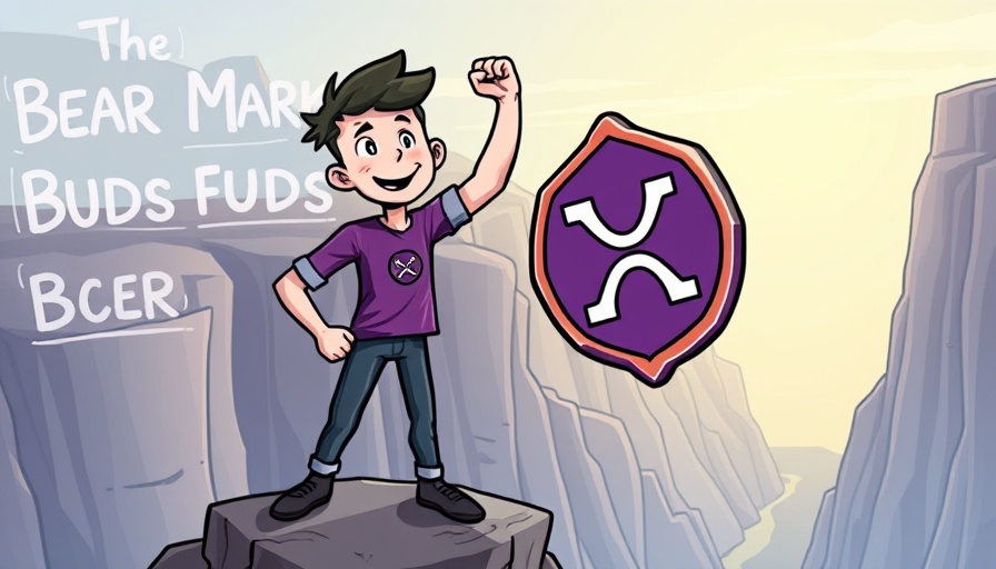 Cartoon of person with XRP triumphing over bear market and FUDs.