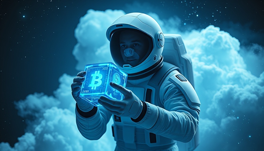 Futuristic astronaut with crypto cube, BlockDAG Cryptocurrency Prospects theme.