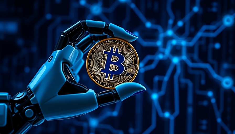 BlockDAG Raises $233.5M: Robotic hand holds Bitcoin in futuristic style.