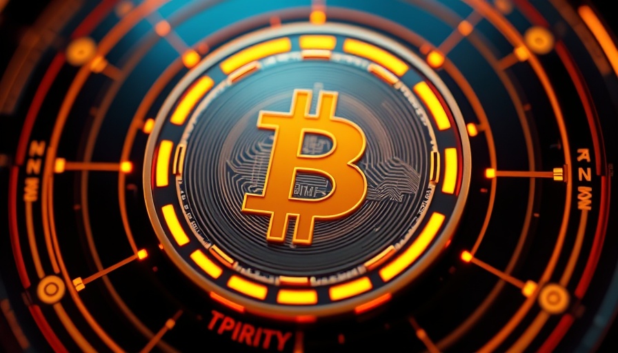 AI-themed digital coin with glowing concentric circles.