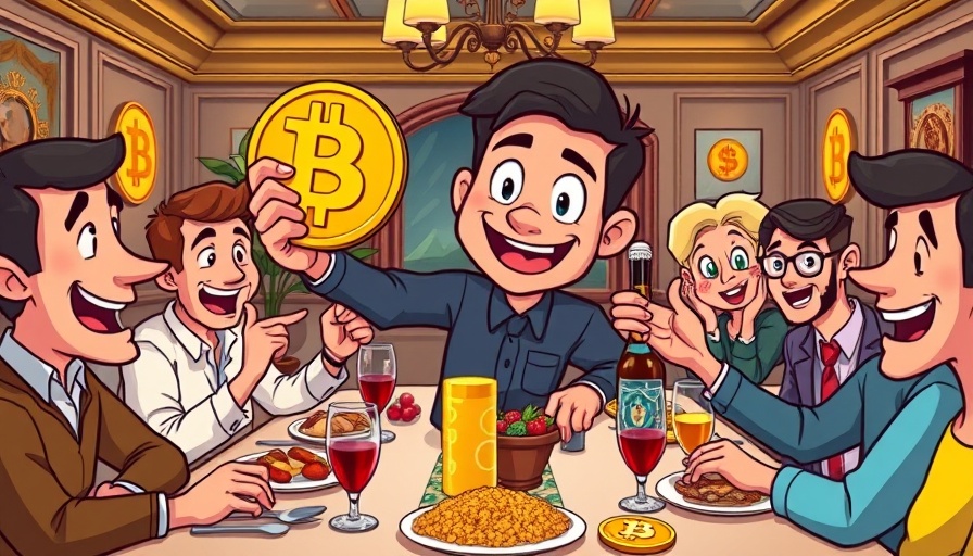 Cartoon scene of Trump's Cryptocurrency Dinner.