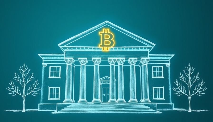 Institutional building sketch with Bitcoin symbol for institutional cryptocurrency trading.