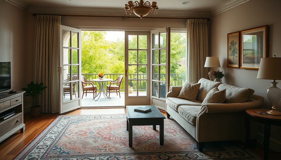 Cozy Airbnb living space with balcony view.