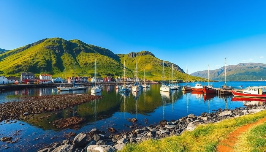 Norway Cruise Adventure: scenic harbor view with boats and hills.