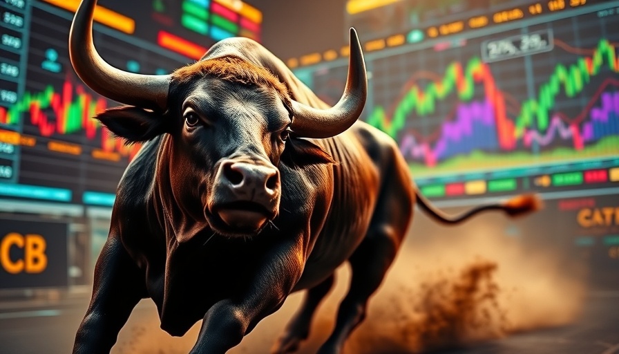 Dynamic bull charging in front of rising stock charts symbolizing 5-year swing high stocks.
