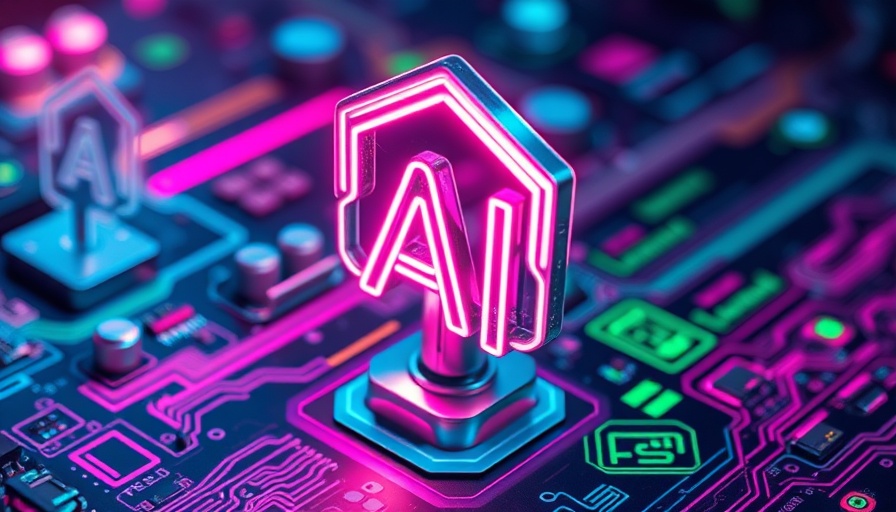 Futuristic neon AI symbol on vibrant circuit board representing AI investment momentum.