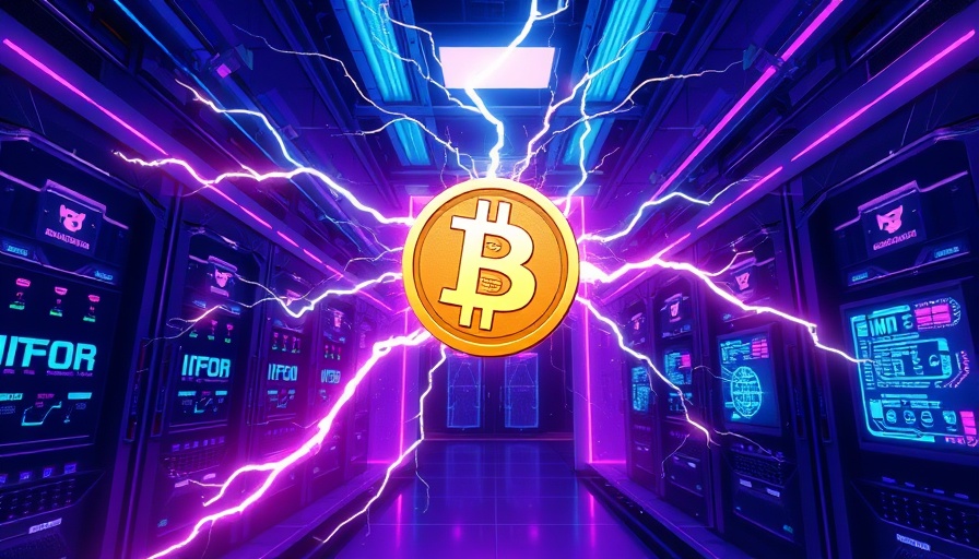 Illustration of quantum computers cracking bitcoin with energy bolt.