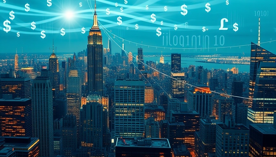 NYC with digital currency symbols representing Bit Bond challenges.
