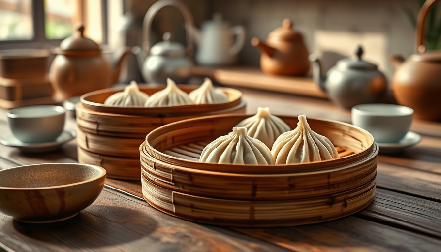 Traditional Shanghai breakfast dumplings with tea in cozy setting.