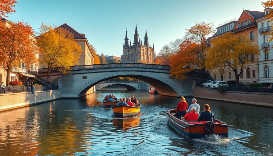 Scenic canal tour in Bruges, showcasing historic architecture and lush greenery.
