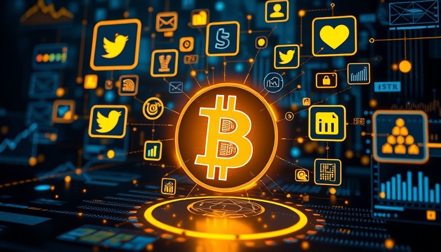 Truth Social Bitcoin ETF concept with digital symbols and charts.