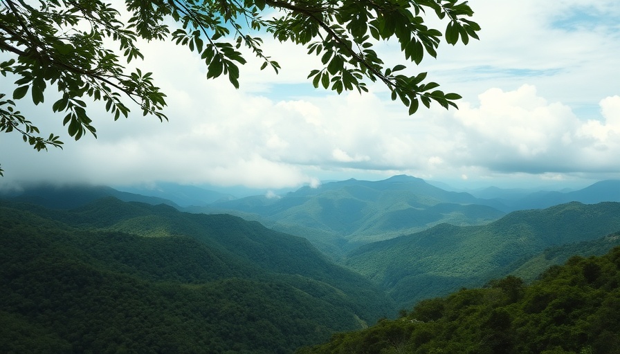 Expansive mountain view in lush greenery, ideal for Cabin Getaway Adventures.