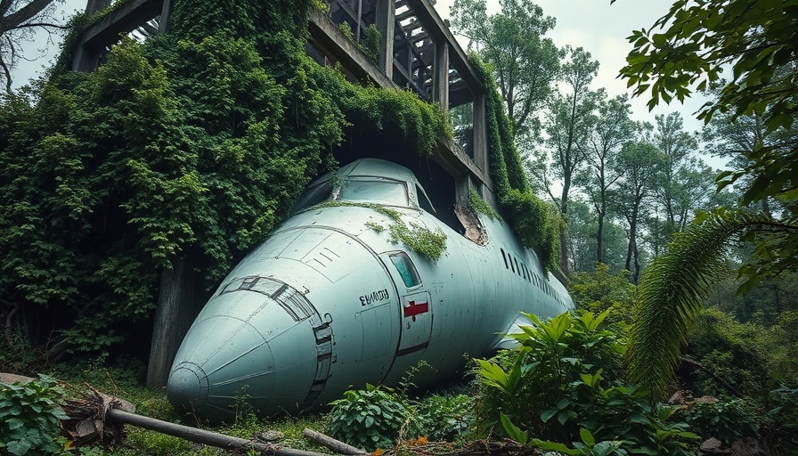Air India crash impact depicted with aircraft nose embedded in building.