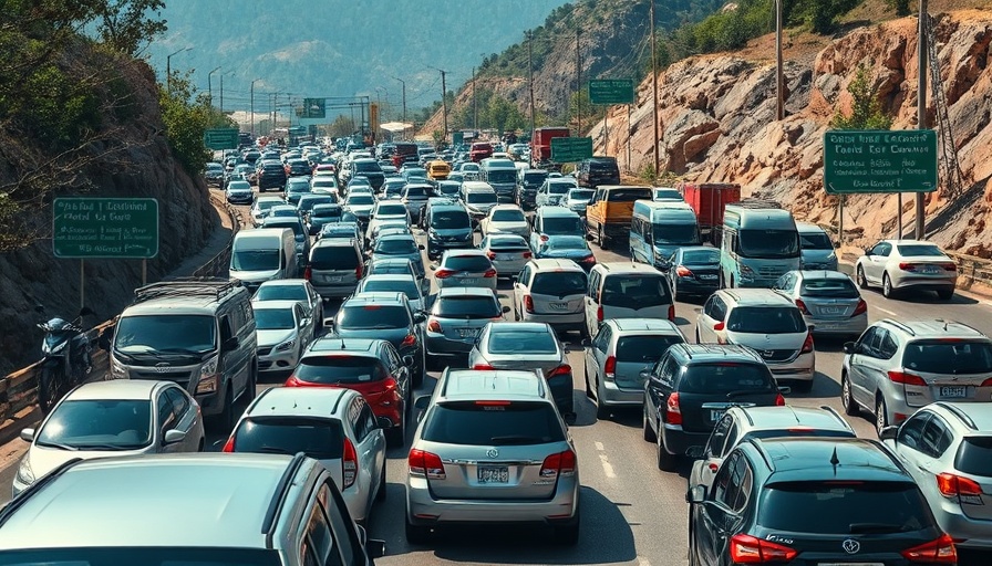 Doon Valley tourist traffic congestion causing a dense traffic jam.