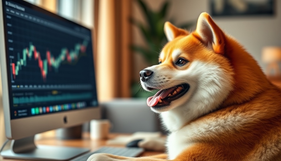 Shiba Inu Price Rises 4% depicted by a happy Shiba Inu with a stock chart.