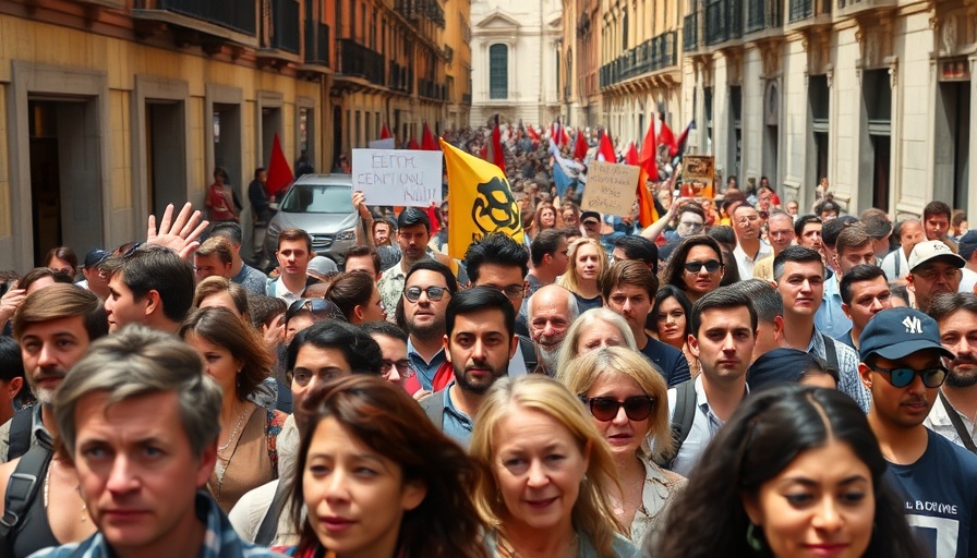 Mass tourism protest in Spain with large crowd of protesters.