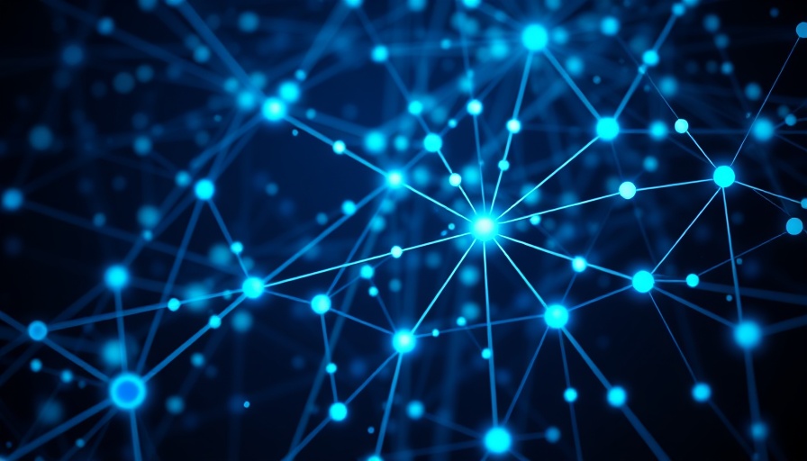 Digital networking nodes and data flow concept, futuristic style.