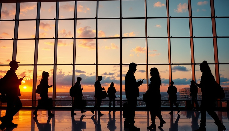 Silhouetted travelers at airport how air travel supports corporate success.