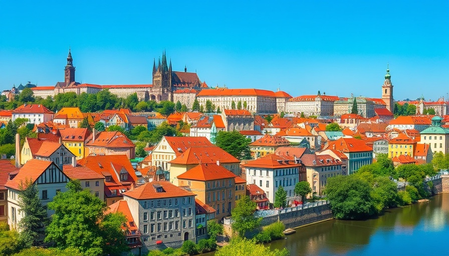 Picturesque Prague cityscape with red rooftops and Prague Castle, Czech Republic travel experience.
