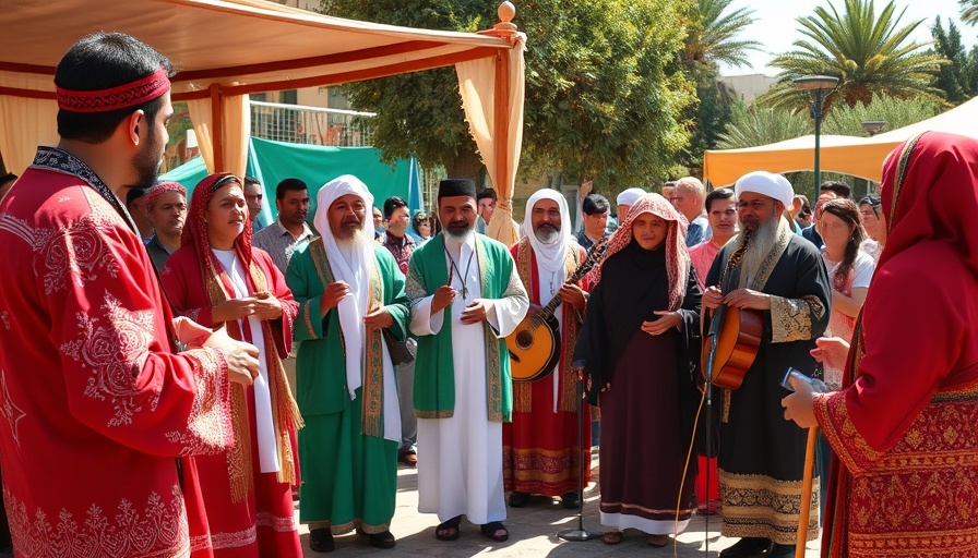 Traditional Algerian group performing Ahleil singing outdoors.