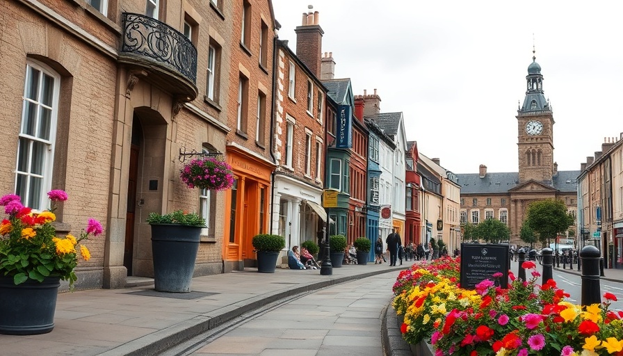 Charming street in Derry, Ireland with historic architecture and flowers for one day in Derry Ireland.