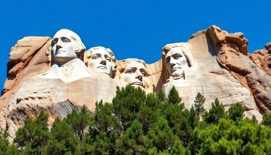 Mount Rushmore National Memorial, majestic carvings with blue sky.