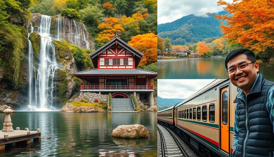 JR Kyushu Rail Pass itinerary with scenic waterfall, inn, and train.