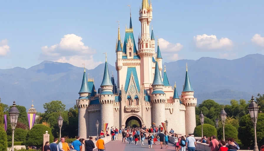 Fairytale castle at Hong Kong Disneyland with vibrant surroundings