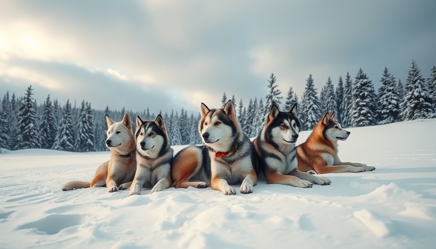 Dogsledding in Finland with sled dogs resting in snowy landscape.