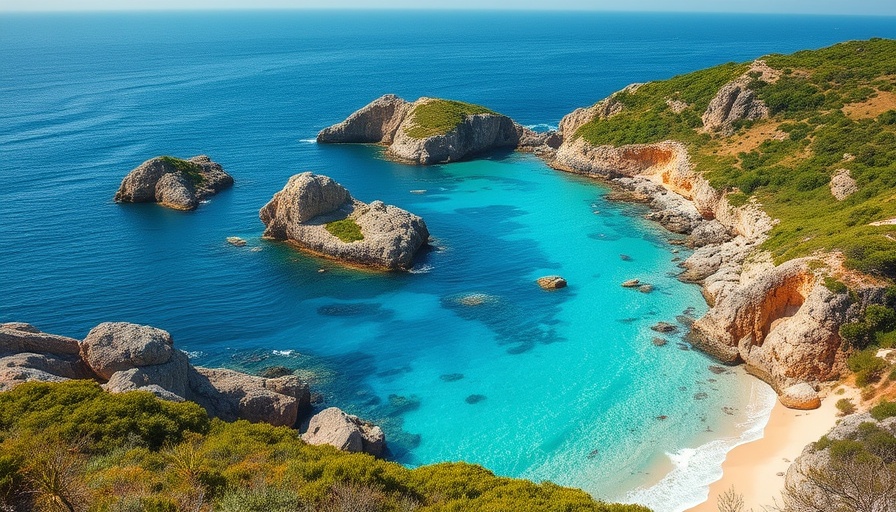 Stunning UK coastal scene with turquoise waters and vibrant greenery.