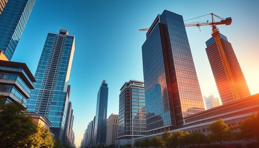Skyscrapers in a city skyline showcasing transport and logistics connectivity solutions.