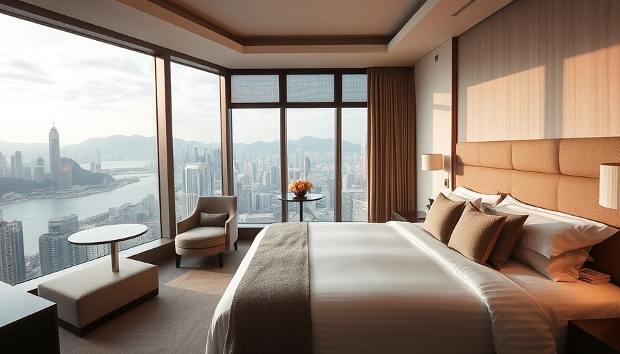 Luxury hotel room in Hong Kong with harbor view