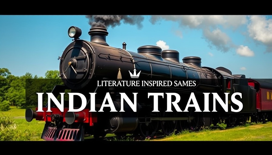 Vintage steam locomotive with text on Indian train names inspired by literature.