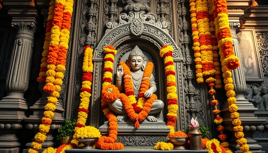 Ornately decorated shrine during Ashta Bhairava Yatra, vibrant garlands.